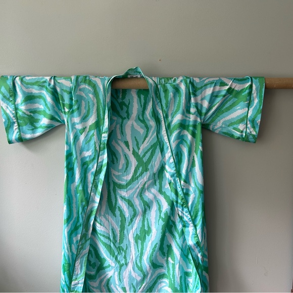 DVF diane von furstenburg long satin wrap robe green/blue zebra - Picture 8 of 8